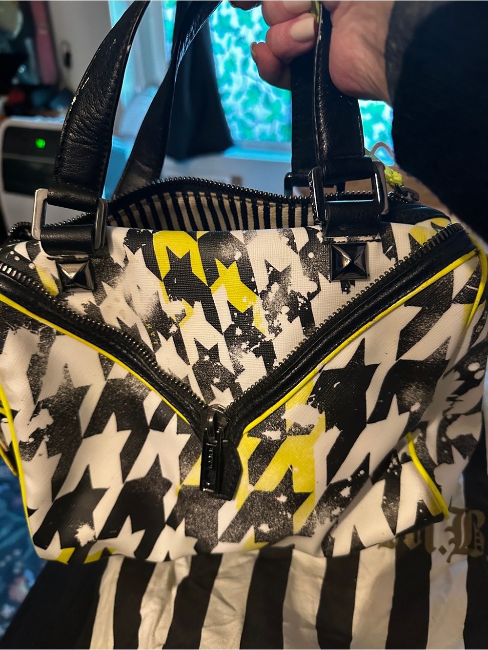 LAMB Black, White & Yellow Star Print Handbag